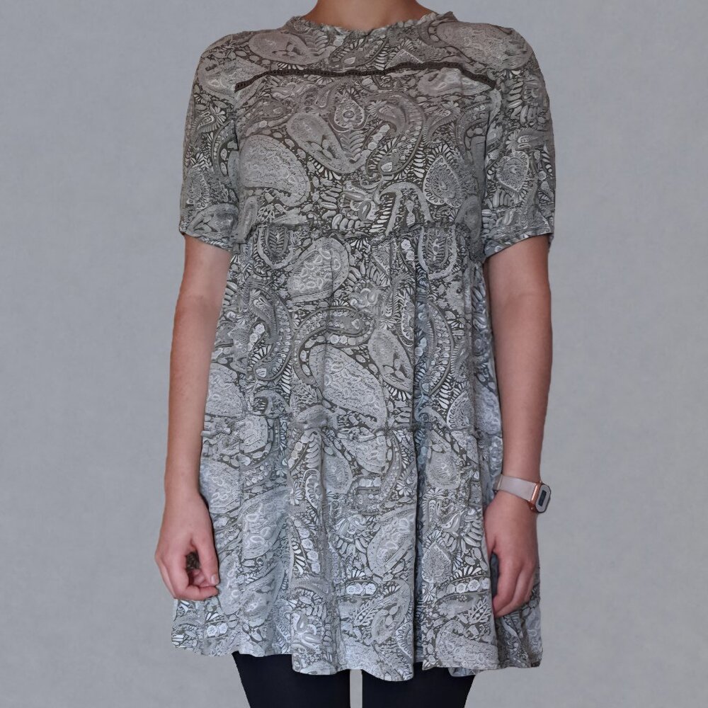 KNOX ROSE; Green Paisley Floral Print; XS